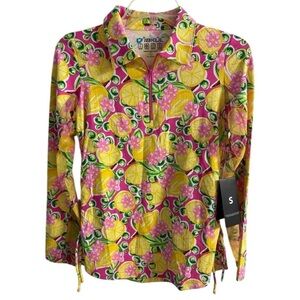 IBkul athletic top lemon novelty print long sleeve 1/4 zip up women small NWT